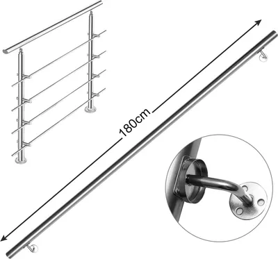 Produktbild von Wolketon Edelstahl-Handlauf Gelaender fuer Balkon Bruestung Treppen mit/ohne Querstreben (80cm, 4 Querstreben)