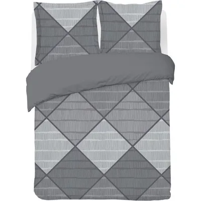 Productafbeelding van Bettenset - VISION - Harold - 240 x 220 cm - 2 bijpassende kussenslopen van 65 x 65 cm - Grijs - 100% katoen