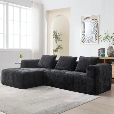 Produktbild von LVHOM Ecksofa mit Schlaffunktion L-Form, Schlafsofa mit Seitentaschen, 3-Sitzer, Wohnzimmersofa, Couch, Bettsofa, Polsterecke Couchgarnitur, Schwarz