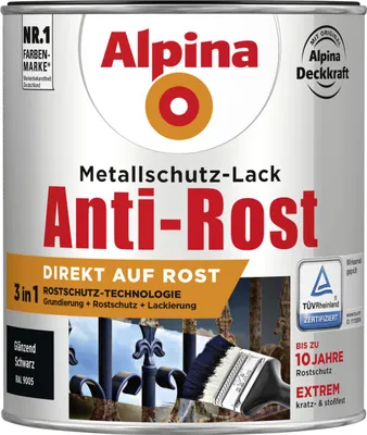 Produktbild von Alpina Metallschutz-Lack Anti-Rost 750 ml schwarz glänzend
