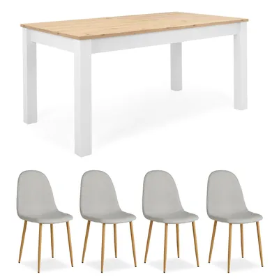 Produktbild von Homestyle4u Essgruppe Esstisch 90x160 90x215 Set 4 Stühle Leinen Küchentisch ausziehbar Holztisch