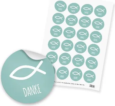 Produktbild von itenga 24x Sticker "Fisch Danke" (Motiv 168) türkis turquoise