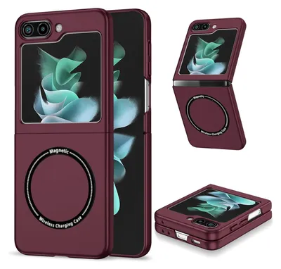 Immagine prodotto di Per Samsung Galaxy Z Flip7 FE / Flip6 5G Magnet Magsafe Design pieghevole Custodia per cellulare rosso vino