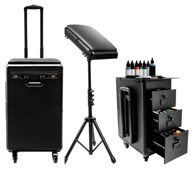 Produktbild von Kosmetikkoffer Trolley mit Armlehnenständer und 3 Schubladen, Schwarz