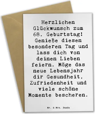 Produktbild von Mr. & Mrs. Panda Beileidskarte Spruch 68. Geburtstag Freude - Weiß - Geschenk, handgefertigte Geschenke, weihnachtskarten, osterkarte, Grußkarte, Happy Birthday, Familie