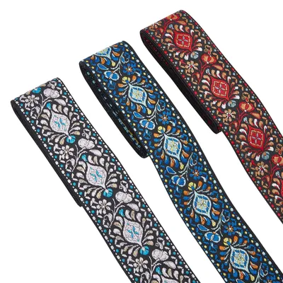 3er-Set geborduurde Jacquardbänder, 6 m, 5 cm, Blumenmuster, Polyester