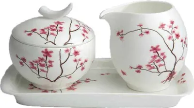 Produktbild von Milchkännchen und Zuckertopf mit Tablett Cherry Blossom (21x12,8x11,5cm)