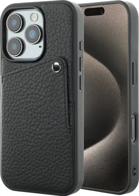 Productafbeelding van Selencia Riva Backcover met Pashouder voor de Apple iPhone 15 Pro - Zwart