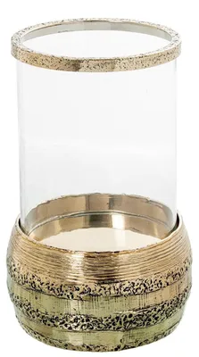 Produktbild von Tischkerzenhalter aus Aluminium und Glas in Gold und Transparent, Ø 18 x 27 cm