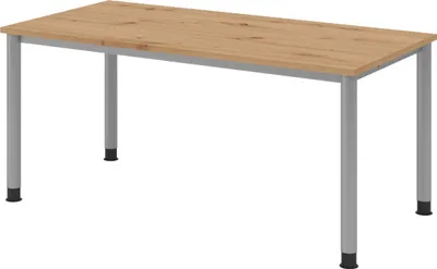 Produktbild von bümö Schreibtisch Serie-H - Gestell: Silber, Größe:  160 x 80 cm, Nachbildung: Asteiche