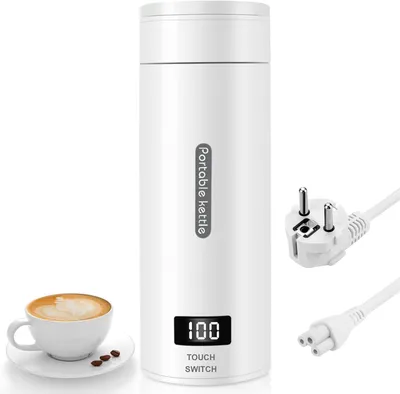 Produktbild von Reise Wasserkocher für Unterwegs, 300W Elektrische Wassertasse, Schnellkoch-Teekanne-Heizbecher mit Temperatureinstellung, Automatische Abschaltung