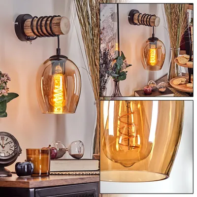 Produktbild von Usigliano Wandlampe aus Holz/Metall/Glas in Natur/Schwarz/Bernstein