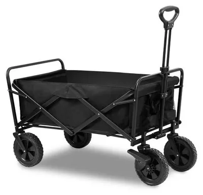 Image de Poussette pliable - Chariot de plage pliable - Noir avec poignée de poussée