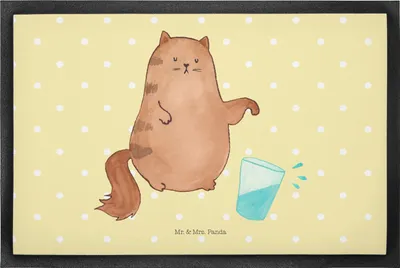 Produktbild von Mr. & Mrs. Panda Gummimatte Katze Wasserglas 50 x 75 cm - Gelb Pastell - Geschenk, fußmatte, Cat, Schmutzfänger, Katzen, Türvorleger, Schmutzmatte, Kater, Cats