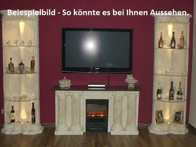 Produktbild von 2 x Säule Standsäule Glasvitrine Regal Eck Vitrine Wohnwand Medienwand Fossil  creme - beige -hell
