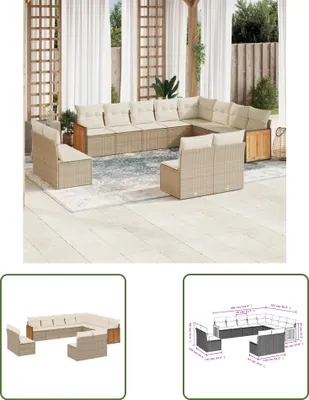 Produktbild von The Living Store 12-tlg. Garten-Sofagarnitur mit Kissen Beige Poly Rattan