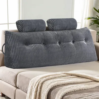 Produktbild von Topchances Rückenkissen Lesekissen Rückenlehne Kissen für Bett Sofa Kopfteil, Keil-Kopfteilkissen Gepolstert Bettkissen Keilkissen,Grau,193x50x20cm