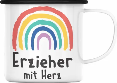 Produktbild von Trendation - Erzieher Emaille Tasse Geschenk mit Herz Geschenke Abschiedsgeschenk mit Spruch Emaille Emaille Tasse Kindergärtner (Schwarz)