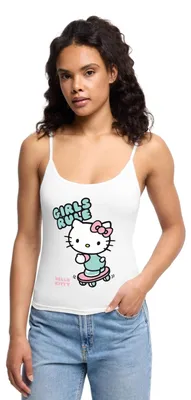 Produktbild von Spreadshirt Hello Kitty Auf Skateboard Girls Rule Frauen Premium Organic Top mit Spaghettiträgern, M, Weiß