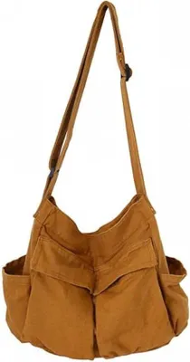 Image de Sac à dos en toile - 40 x 34 cm - Sacs en toile - Grande capacité - Sac à bandoulière - Sac à dos à bandoulière - Avec de nombreuses poches - Convient aux femmes et aux hommes - Orange