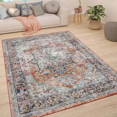 Image de Tapis de salon à poils courts vintage pastel motif oriental moderne dimensions 60 x 100 cm
