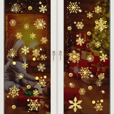 Produktbild von Fensterbilder Weihnachten Schneeflocken 147 Sticker PVC Gold Wiederverwendbar