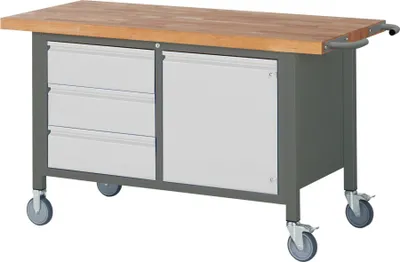Produktbild von STIER Fahrbare Werkbank Premium mit 3 Schubladen und 1 Flügeltür BxTxH 1500x700x880 mm