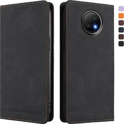 Produktbild von Hülle für Xiaomi Redmi Note 9T, Retro Kunstleder Ständer Klapphülle mit Kartenfächer und Magnetische Schwarz