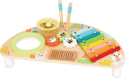 Produktbild von Tooky Toy Musiktisch für Kinder aus Holz mit Xylophon | Aktivitätstisch mit Trommel, Glocke und Rassel | Motorikspielzeug ab 2 Jahren - 44 x 23 x 10