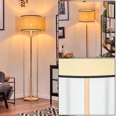 Produktbild von Schiavonea Stehlampe mit Holzfuß und Schirm aus Papiergeflecht