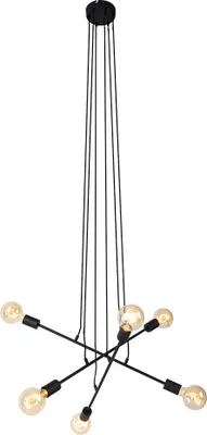 Produktbild von QAZQA - Moderne Hängelampe I Pendellampe I Pendelleuchte schwarz 80 cm 6 Lichter - Sydney I Wohnzimmer I Schlafzimmer - Stahl Länglich - LED geeignet E27