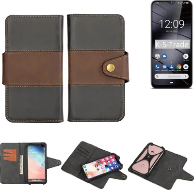 Produktbild von K-S-Trade Handyhülle Schutzhülle Hülle Bookstyle Wallet-Case kompatibel mit Gigaset GS290 Bumper Rundumschutz schwarz-braun 1x