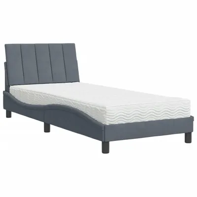 Produktbild von Bett mit Matratze "Hanko" Dunkelgrau 80x200 cm Samt