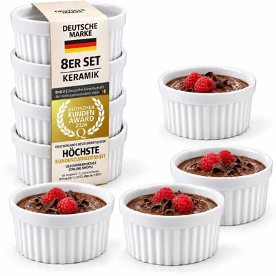 Produktbild von Dimono® 8er Set Dessertschalen aus Keramik (170 ml) – Backofenfest, Mikrowellen- & Gefrierschrankgeeignet – Für Soufflé & Creme Brulee