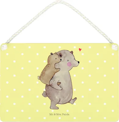 Produktbild von Mr. & Mrs. Panda Schild Papa Bär DIN A4 - Gelb Pastell - Geschenk, Türschild, Muttertag, holzbild, hängeschild, wandtafel, Geburtstag, Vatertag, Holzschild