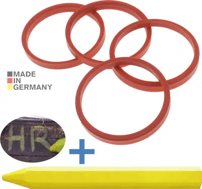 Produktbild von 4X Zentrierringe 72,0 x 63,4 mm Rot Felgen Ringe + 1x Reifen Kreide Fett Stift