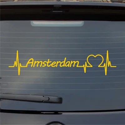 Produktbild von Heckscheibenaufkleber Amsterdam Herzschlag Puls Stadt Liebe 55x20 cm Gelb Auto Aufkleber Sticker