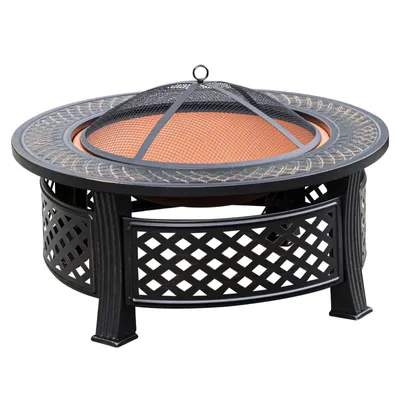 Produktbild von Feuerstelle rund 81cm mit Grillplatte, Gitterdeckel und Schürhaken