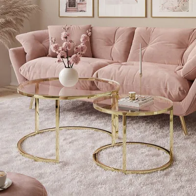 Produktbild von Runder Couchtisch CIRI GLASS 2in1 Gold chrom / Glastischplatte