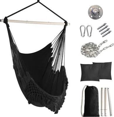 Obrázek produktu pro Závěsné křeslo se 2 polštáři Závěsné křeslo Hammock Indoor and Outdoor Therapy Swing pro děti a dospělé, černá barva