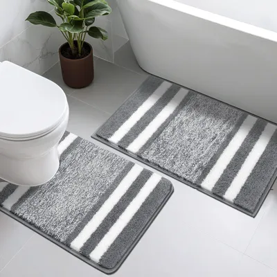 Productafbeelding van Set van 2 badmatten, waterabsorberend en antislip, donkergrijs