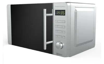 A studio shot of a microwave oven against a white background.