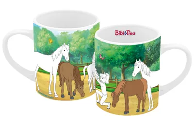 Produktbild von Ausmaltasse Bibi und Tina 250ml, Kindertasse, Tasse, Keramik, Anmalbar, DIY, Bibi Blocksberg, Pferde, Reiten, Amadeus, Sabrina, Hexen, Zauberei, zum A