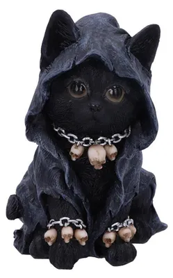 Produktbild von Grim Reaper Katze mit Totenkopf Ketten als Gothic Deko16cm