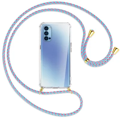 Produktbild von Handykette Backcover-Schutzhülle mit Band (Metall goldfarben) für Oppo Reno5 4G/5G - pink/mint