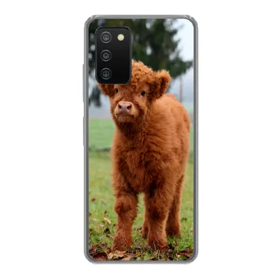 Produktbild von MuchoWow® Handyhülle Schutzhülle Hülle für Samsung Galaxy A03s Scottish Highlander - Kalb - Gras Silikon Softcase Handy Hülle - Schutz