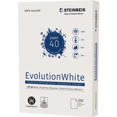 Image de Steinbeis K1706666080A No. 4 - Evolution White - Papier recyclé, A4, 80g, blanc, 500 feuilles
