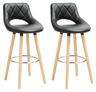 Produktbild von 2er-Set Barhocker mit Rückenlehne und Fußstütze | Schwarz | 43x43x91cm