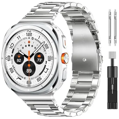 Produktbild von FFO2World Edelstahl-Gliederarmband – Kompatibel mit Samsung Galaxy Watch Ultra 47 mm / Ultra 2025 – Metallarmband mit Kürzungswerkzeug – Silber