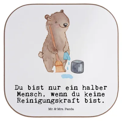 Produktbild von Mr. & Mrs. Panda Tischuntersetzer Reinigungskraft Herz - Weiß - Geschenk, gläseruntersetzer, Holzuntersetzer, Coaster, Untersetzer Tasse, für Gläser